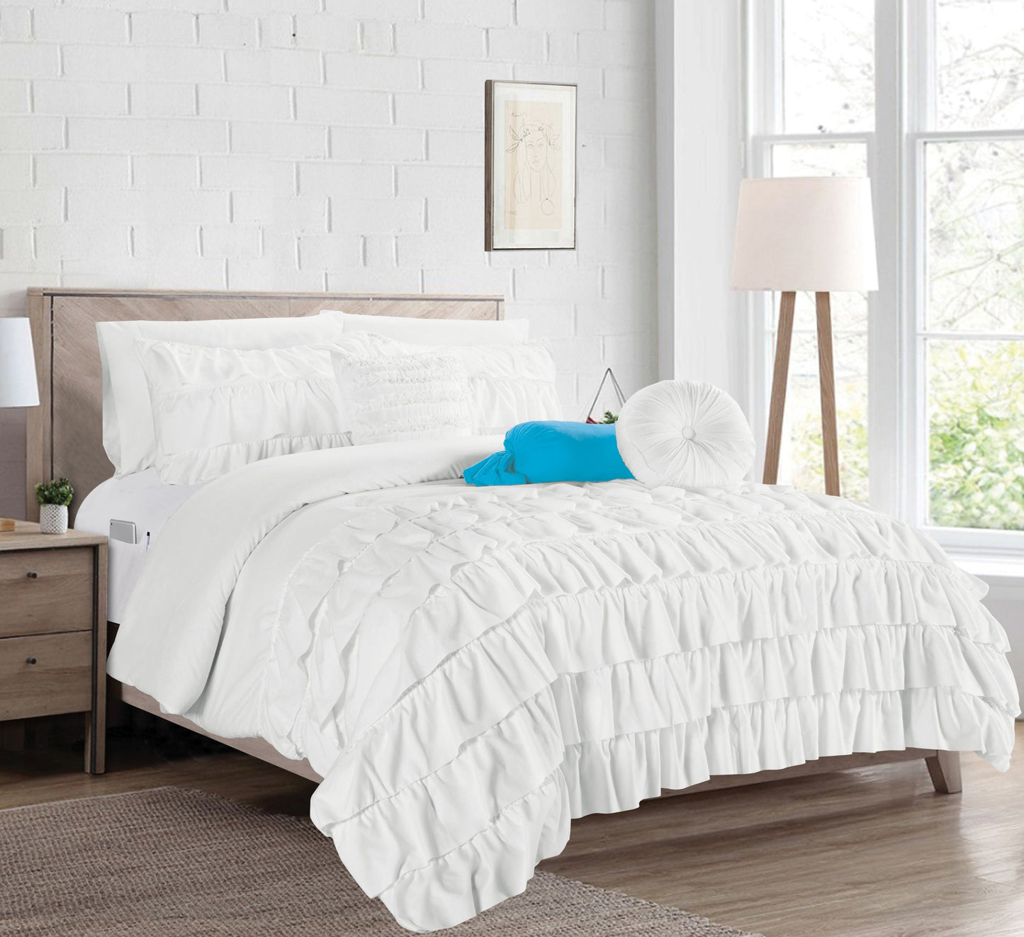 Mocassi 10-Piece Cinderella Comforter  Bed-in-a-Bag  Multirufle Includes Bed Sheet Set with Double Sided Smart Storage Pockets
