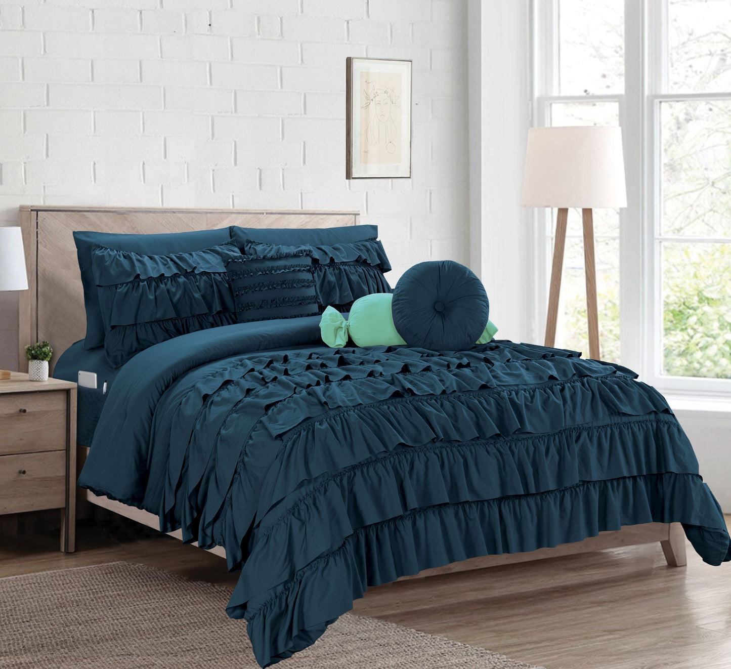 Mocassi 10-Piece Cinderella Comforter  Bed-in-a-Bag  Multirufle Includes Bed Sheet Set with Double Sided Smart Storage Pockets