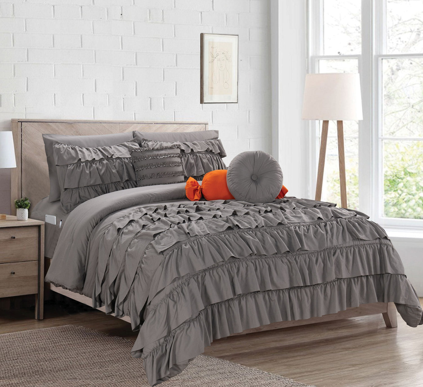 Mocassi 10-Piece Cinderella Comforter  Bed-in-a-Bag  Multirufle Includes Bed Sheet Set with Double Sided Smart Storage Pockets