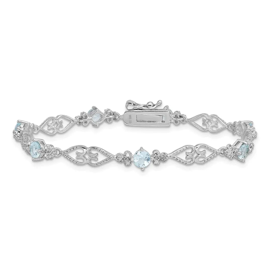 Genuine Sterling Silver Aquamarine Diamond Bracelet