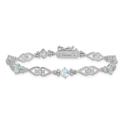 Genuine Sterling Silver Aquamarine Diamond Bracelet
