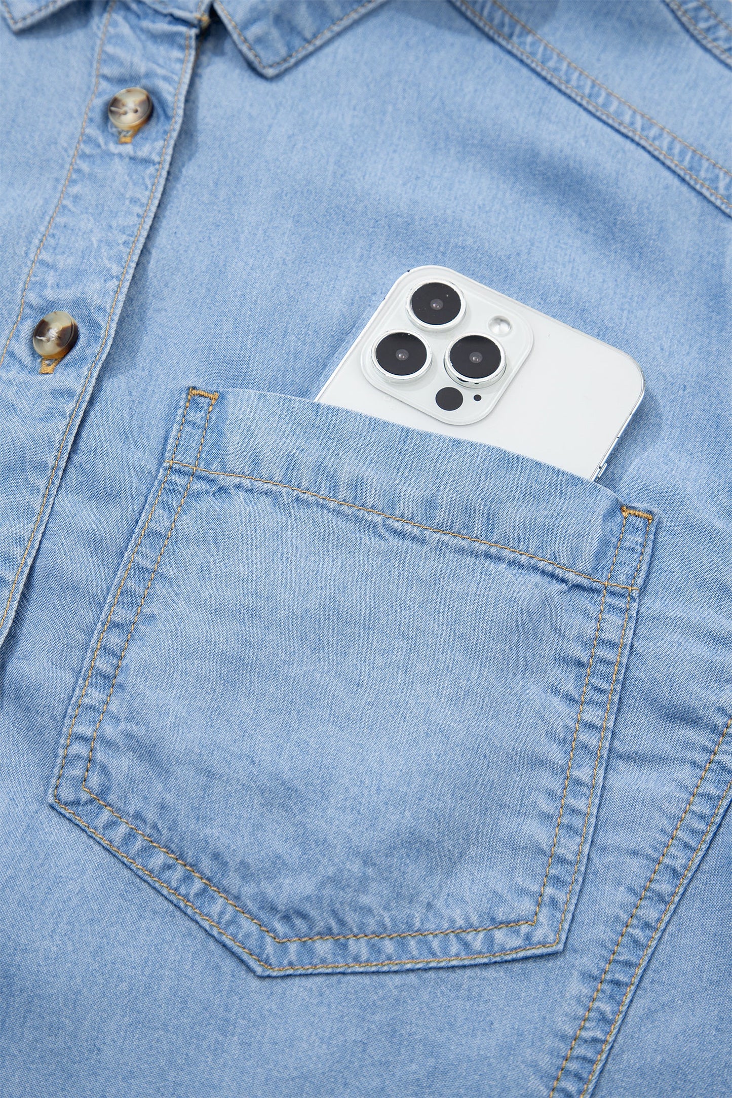 Threaded Pear Daphne High Low Chambray Shirt