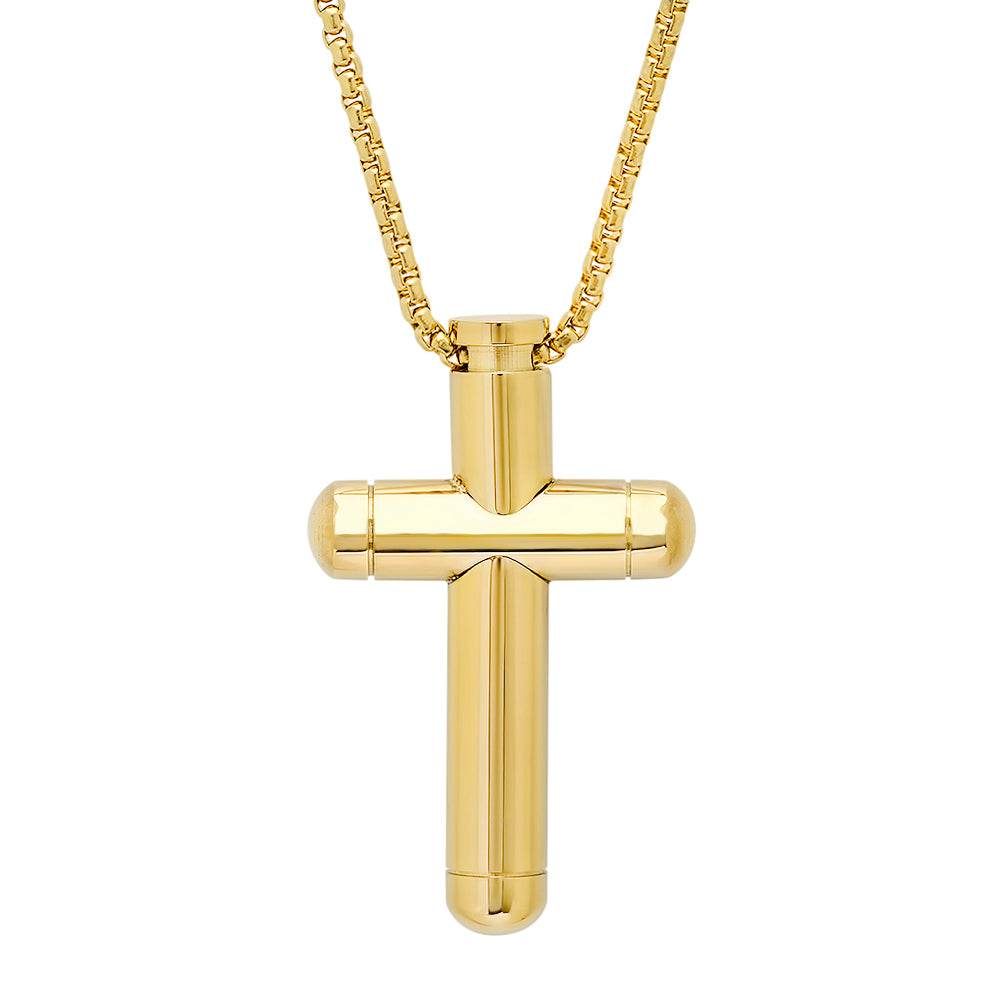 18K Gold Plated Stainless Steel Tube Cross Pendant