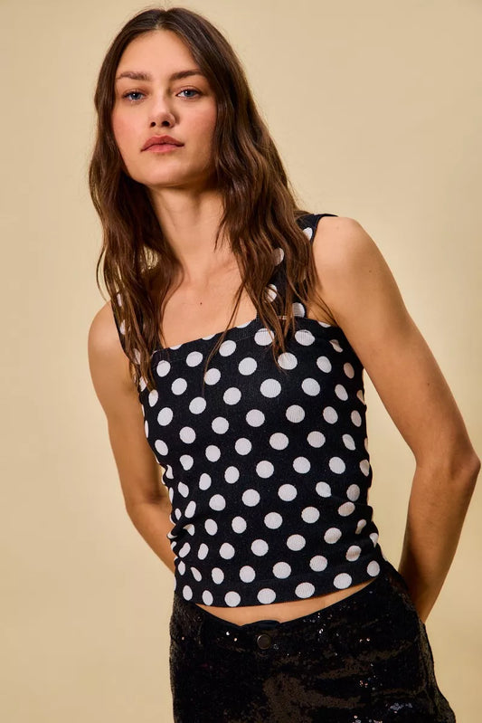 SO ME Polka Dot Knit Crop Seamless Casual Tank