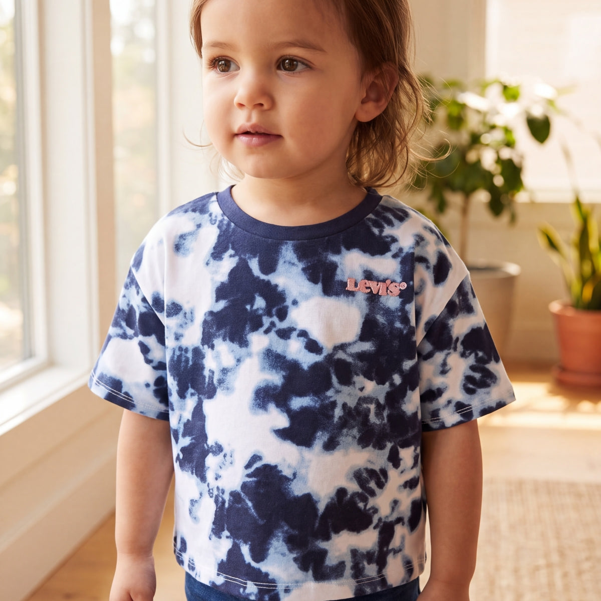 Blue and white tie-dye-