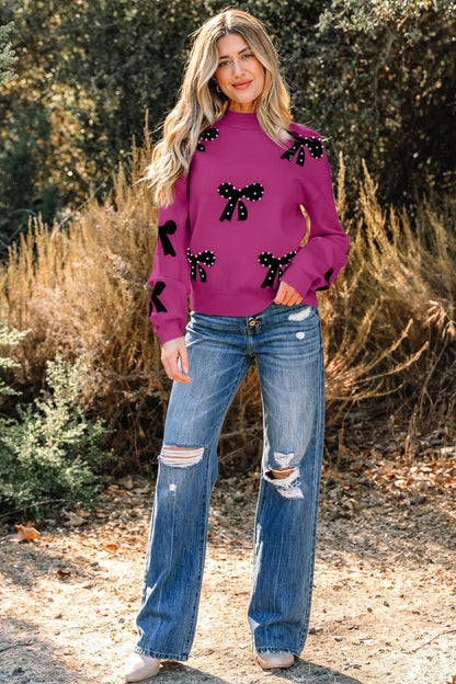 Threaded Pear Lucy Bow Pattern Loose Sweater