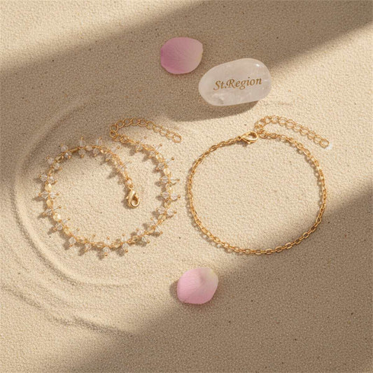 Clear Acrylic Beads & Goldtone Chain Anklet Set