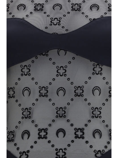 Mesh Body Moon Motif Black