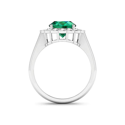 2.51 Ct Oval Green Zambian Emerald and White Diamond Prong 14k Gold Floral Halo Ring