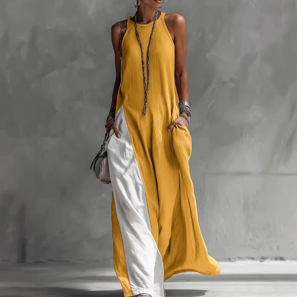 Women's Sleeveless Off-Shoulder Loose Maxi Dress with Pockets