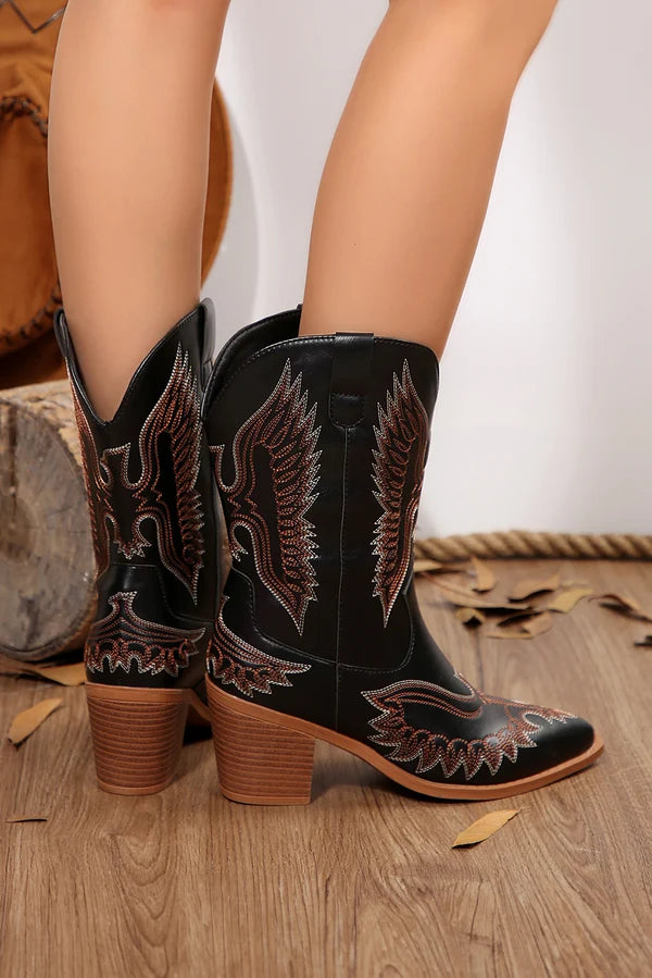 Threaded Pear Mackenzie Western Eagle Embroidered Faux Leather Boots
