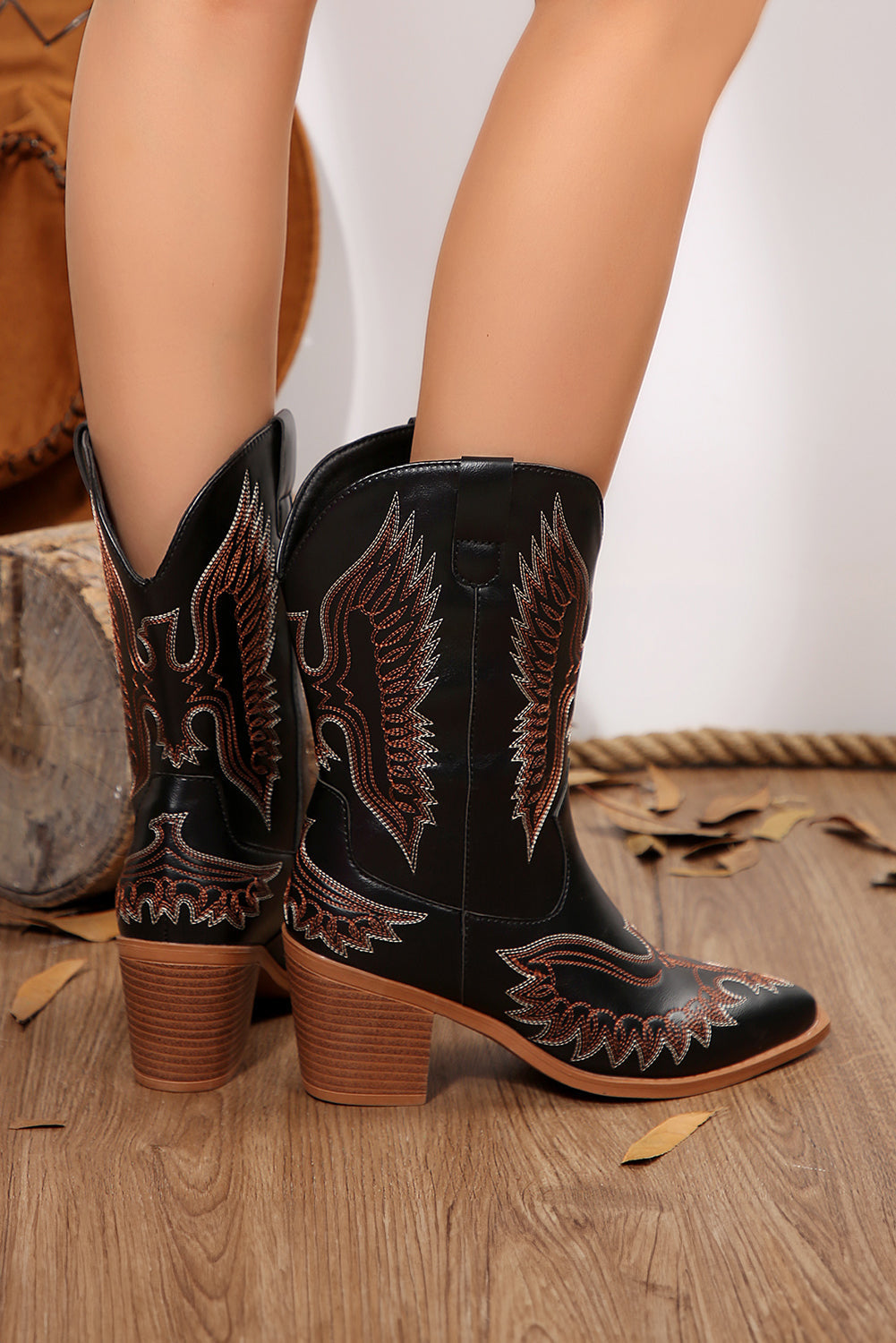 Threaded Pear Mackenzie Western Eagle Embroidered Faux Leather Boots