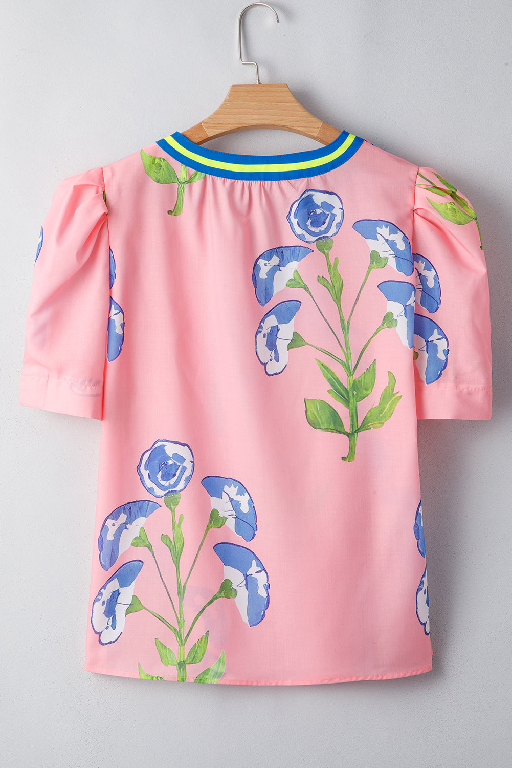 Threaded Pear Autumn Notched Bubble Sleeve Blouse