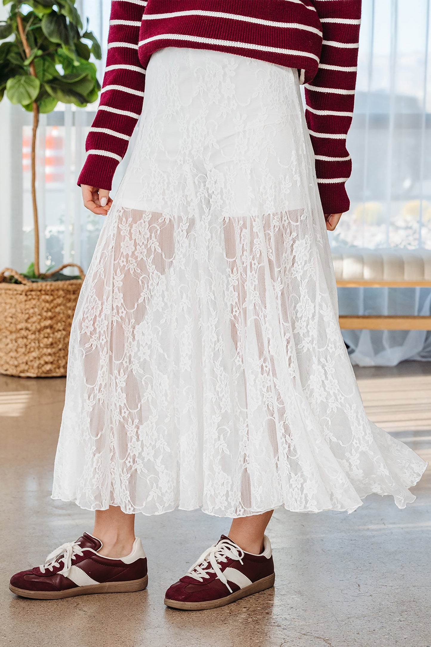 Maliyah Lace Flowy Maxi Skirt by Threaded Pear