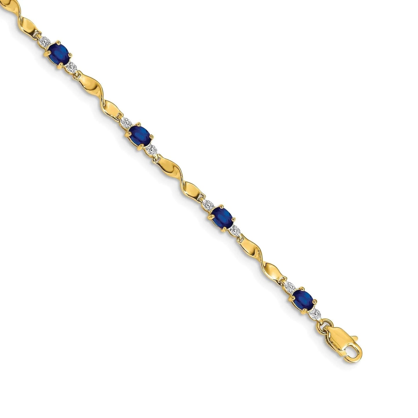 1.76 Ct Oval Blue Sapphire & Diamond Prong 14K Yellow Gold Twist Link Bracelet