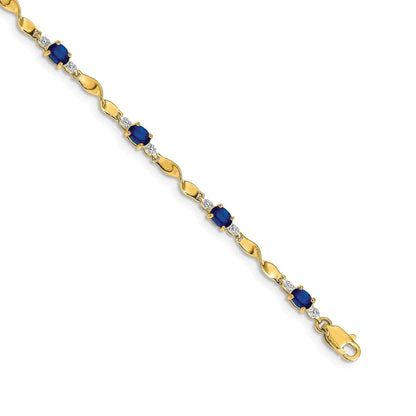 1.76 Ct Oval Blue Sapphire & Diamond Prong 14K Yellow Gold Twist Link Bracelet