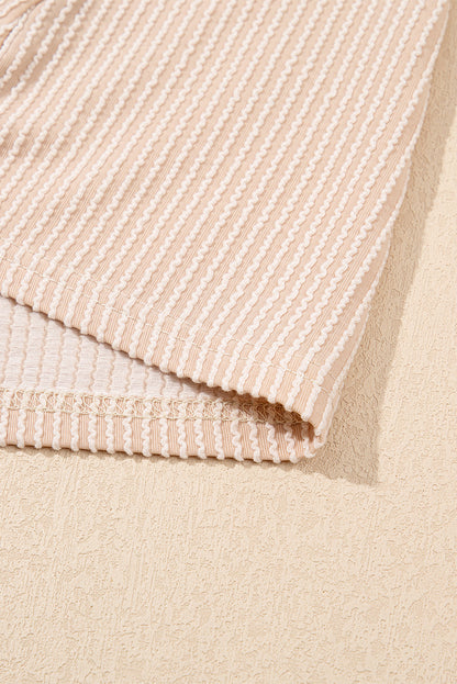 Parchment Corded Knit Crew Neck Puff Sleeve Shift Mini Dress
