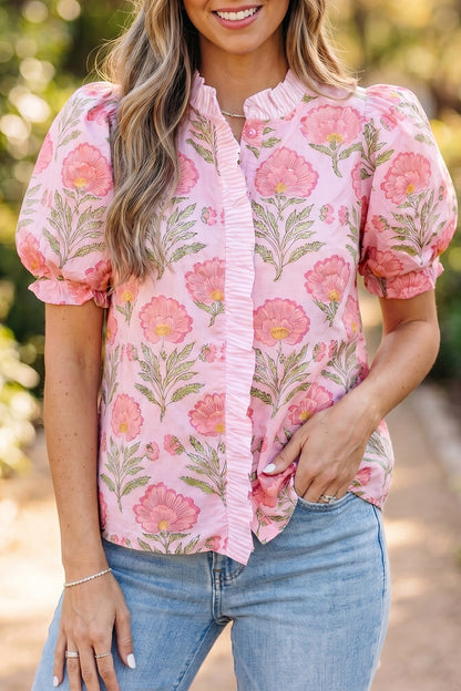 Threaded Pear Melanie Trim Puff Sleeve Shirt