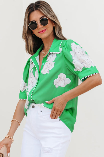 Threaded Pear Celina Floral Ric Rac Edge Sleeve Blouse