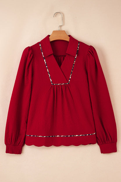 Threaded Pear Alma Contrasted Trim Textured Blouse
