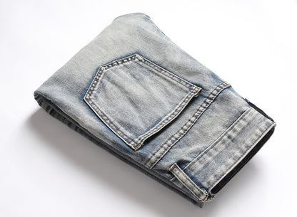 European And American Nostalgic Jeans Men's Ripped Special Embroidery