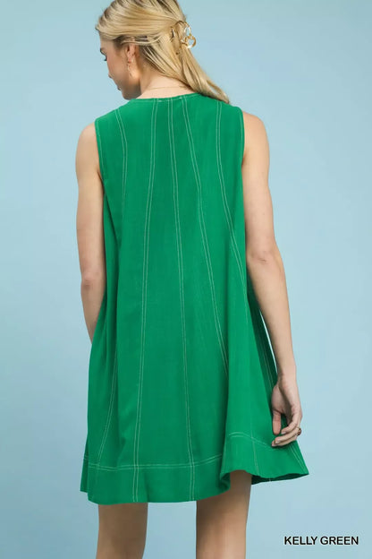 Umgee Linen Sleeveless Swing Dress