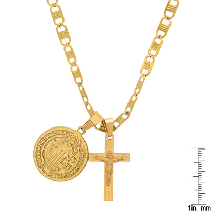 18K Gold Plated Stainless Steel St. Benedict And Cross Pendant