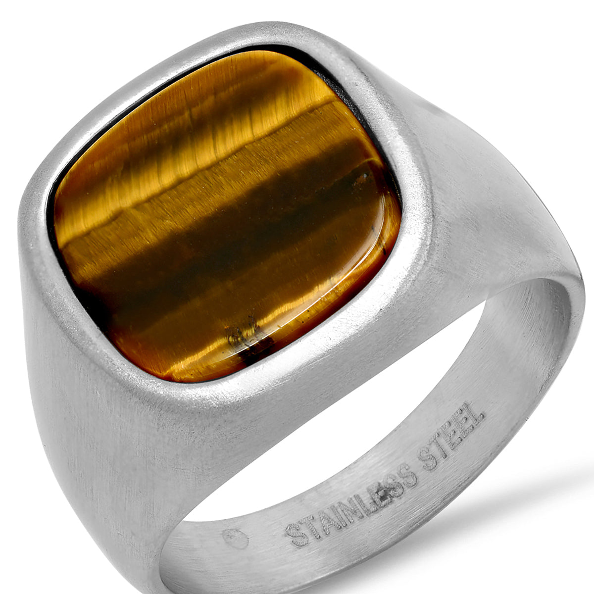 Stainless Steel Ring with Tiger Eye Center Stone