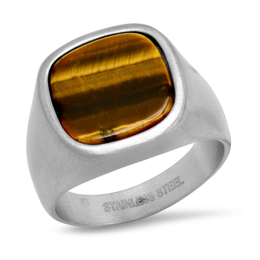 Stainless Steel Ring with Tiger Eye Center Stone