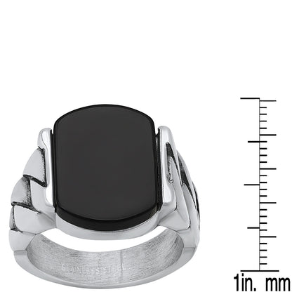 Stainless Steel and Simulated Onyx Chain Link Ring
