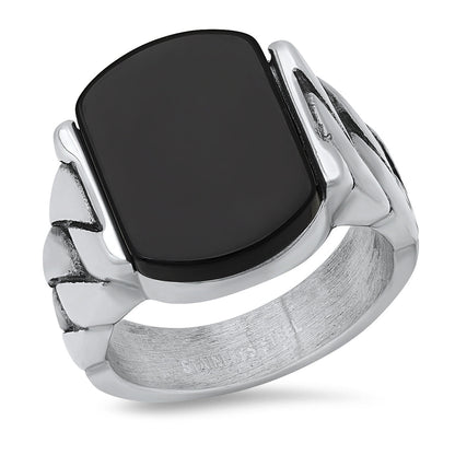 Stainless Steel and Simulated Onyx Chain Link Ring