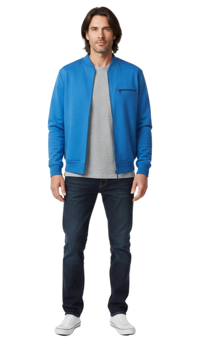 Men's Classic Zip-Up Baseball Fleece Jacket in Lightweight Cotton Blend Fabric with Sporty Edge