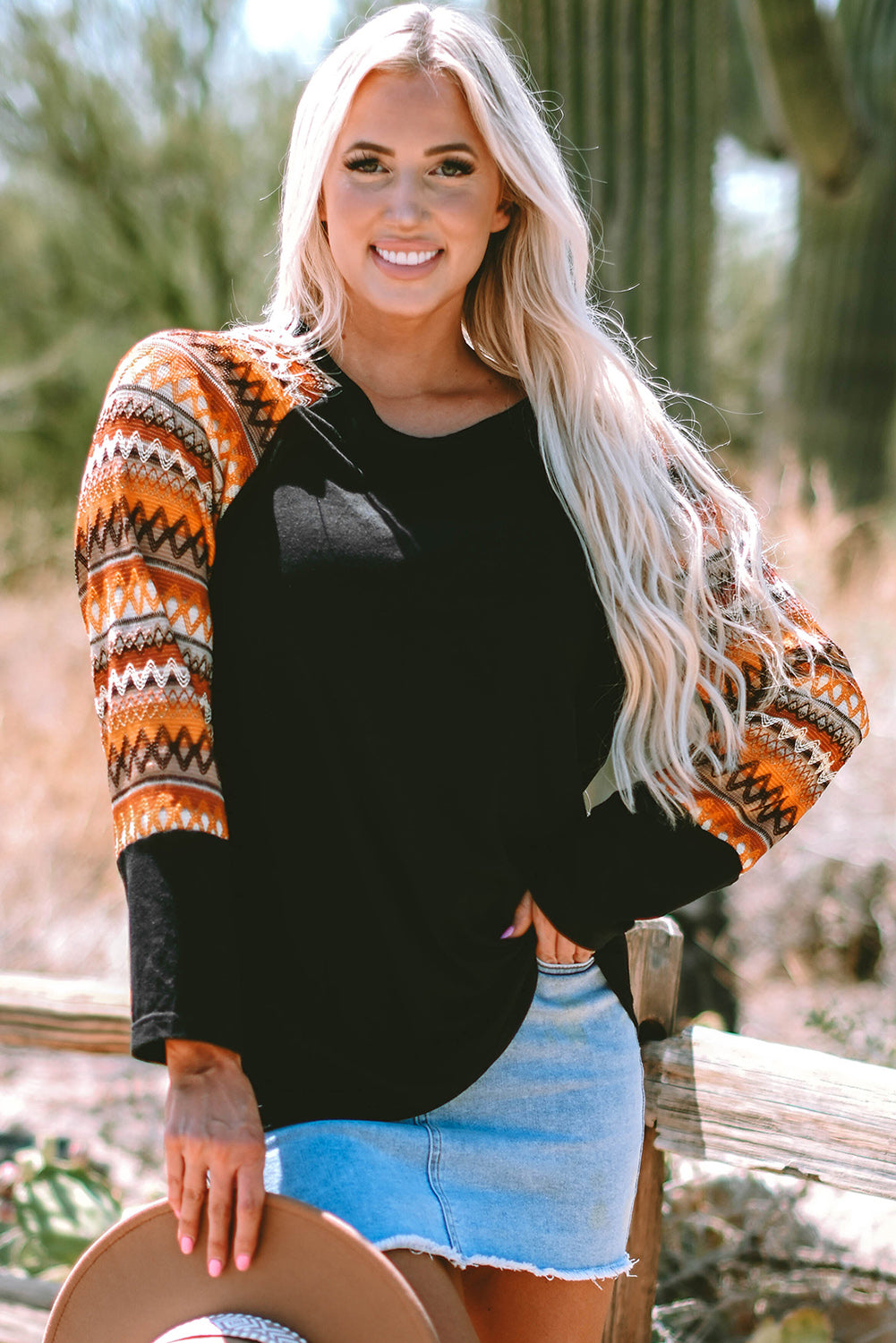 Threaded Pear Aurora Raglan Patchwork Long Sleeve Top