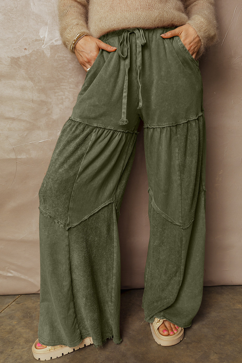 Threaded Pear Paisley Leg Patchwork Drawstring Pants