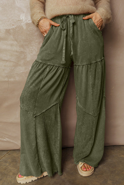 Threaded Pear Paisley Leg Patchwork Drawstring Pants