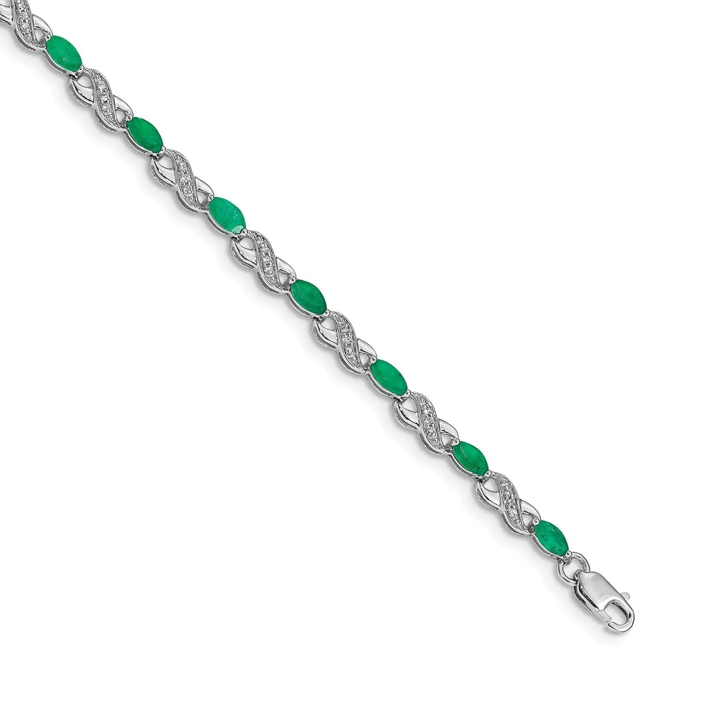 14k White Gold Emerald Infinity 7.25 inch Bracelet