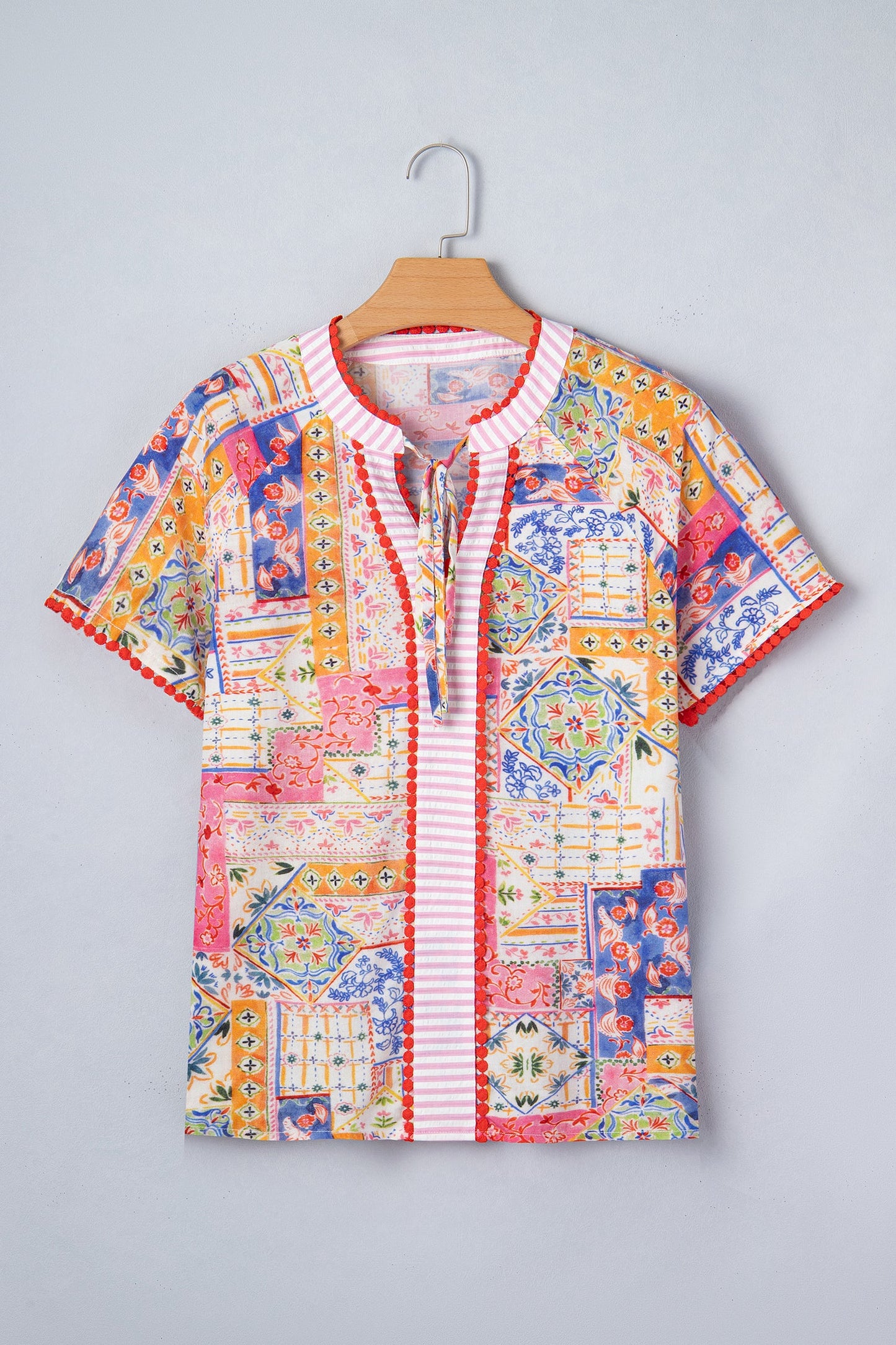 Threaded Pear Deborah Print Short Sleeve Blouse