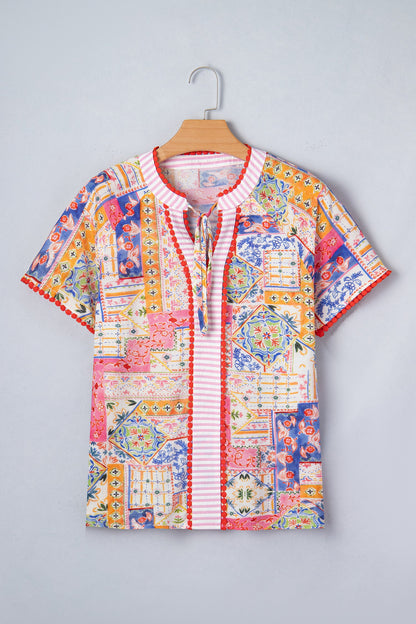 Threaded Pear Deborah Print Short Sleeve Blouse