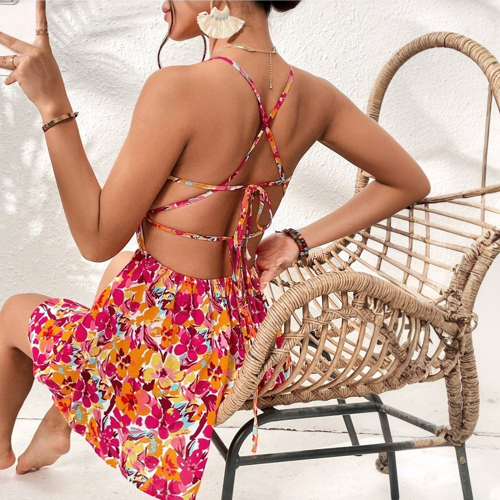 Women’s Holiday Style Dress Spring and Summer New Floral Short Skirt