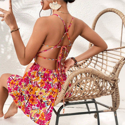 Women’s Holiday Style Dress Spring and Summer New Floral Short Skirt