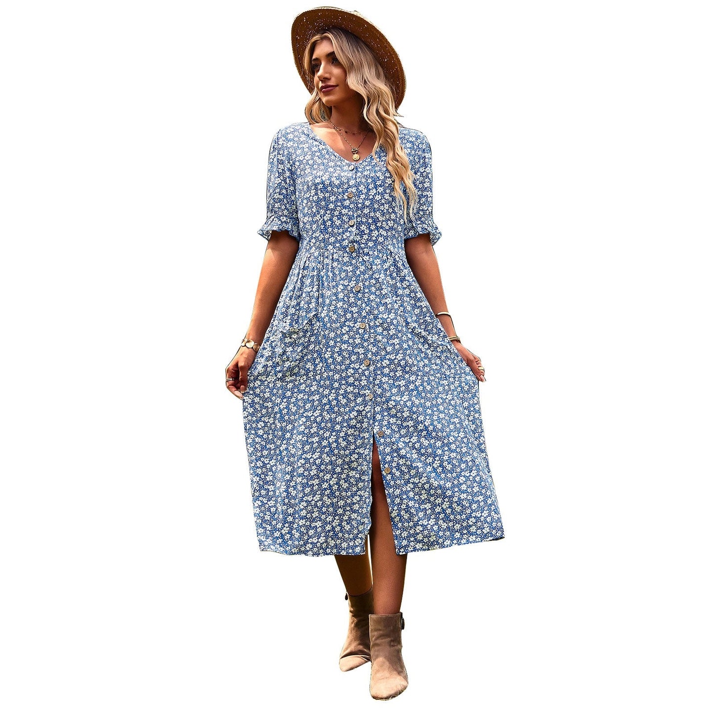Women’s Dress With Spring/Summer Printed Temperament, A-Line Skirt Popular