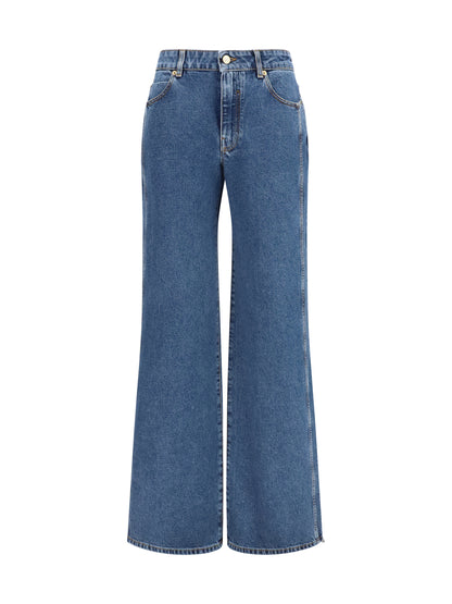 Jeans Straight Wide-Leg Dark Denim Blue