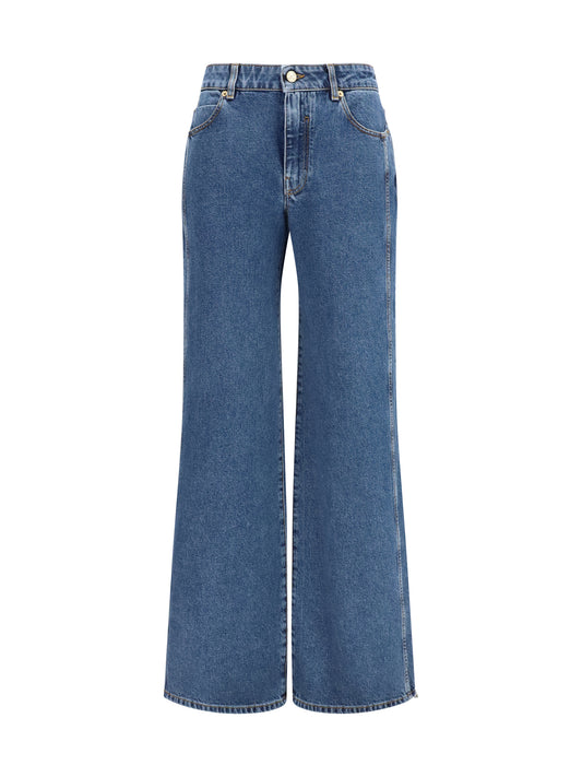 Jeans Straight Wide-Leg Dark Denim Blue