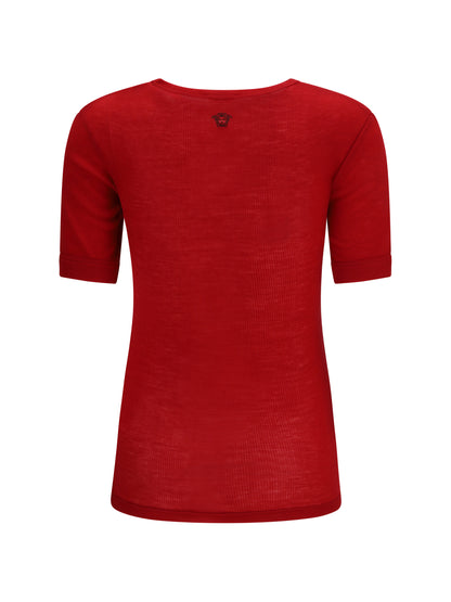 Ribbed Knit T-Shirt Lipstick Red