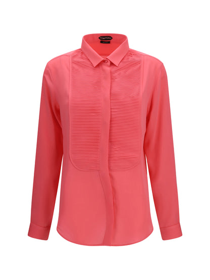 Tuxedo Shirt Pleated Bib Silk Bright Fuchsia
