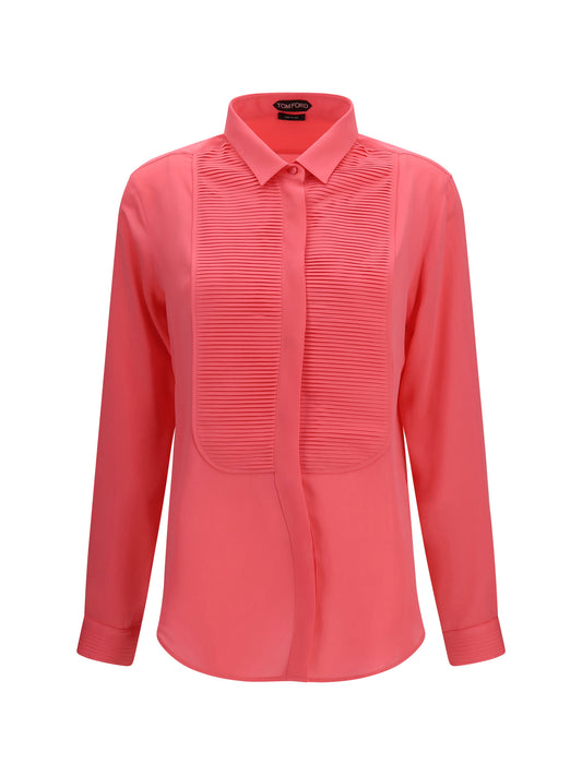 Tuxedo Shirt Pleated Bib Silk Bright Fuchsia