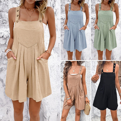 Spring and Summer Casual Solid Color Overalls Shorts