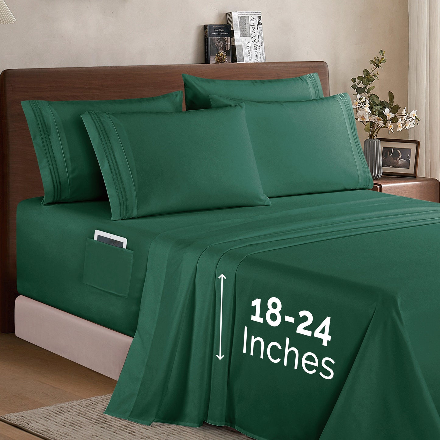 Elegant Comfort Extra deep 18-24 Inch Pocket 3 Line Embroidery, 6-Piece Sheet Set, Moody Shades