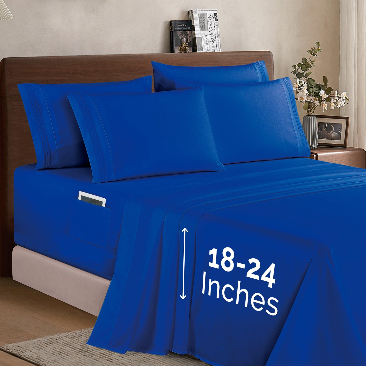 Elegant Comfort Extra deep 18-24 Inch Pocket 3 Line Embroidery, 6-Piece Sheet Set, Moody Shades