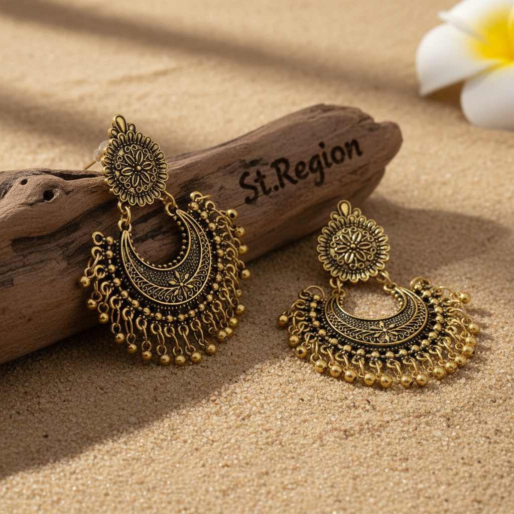 Goldtone Boho Intricate Drop Earrings